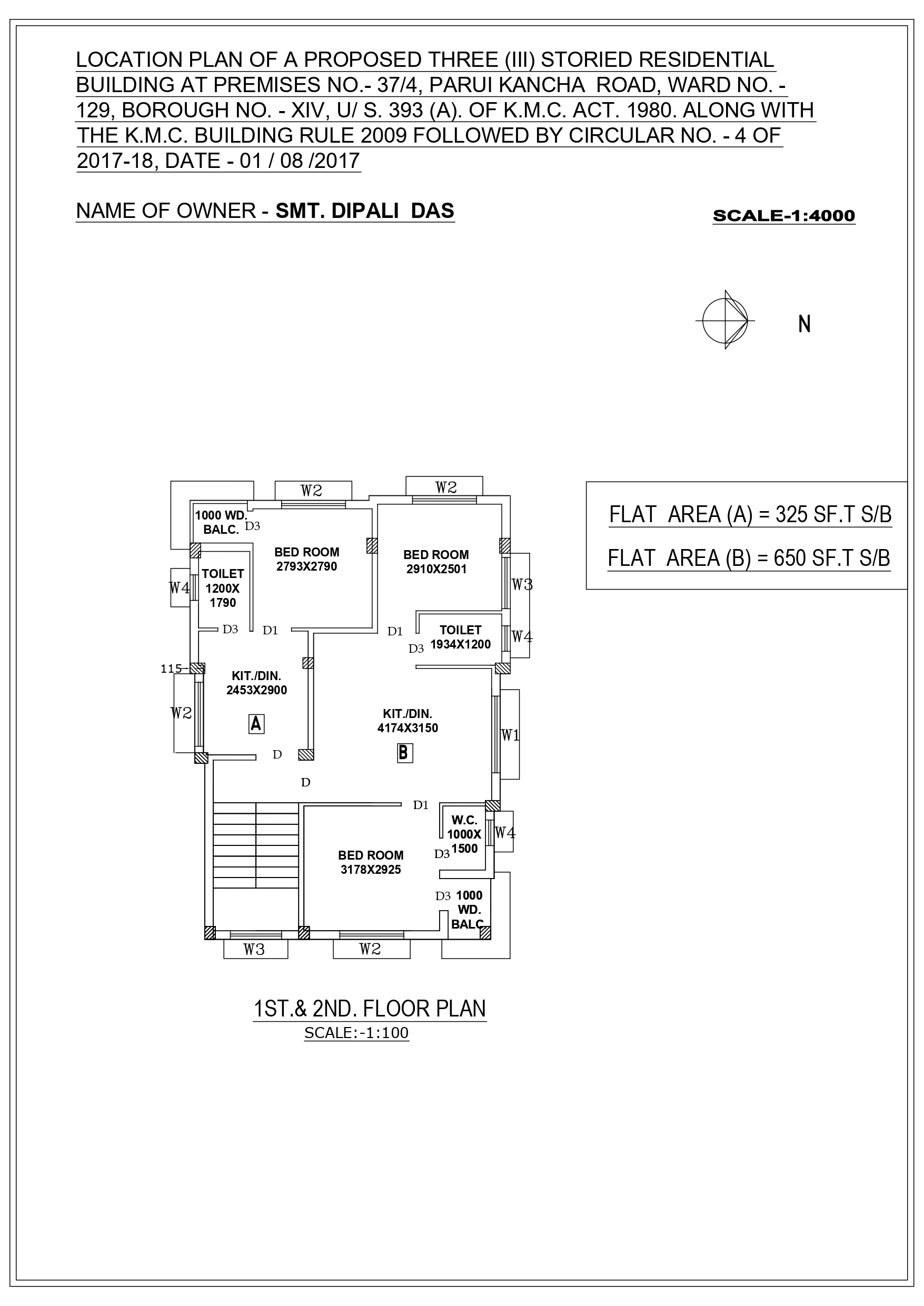 Behala West,Parui Kancha Road,Ketli Para,995sqft,3BHK (PA139)